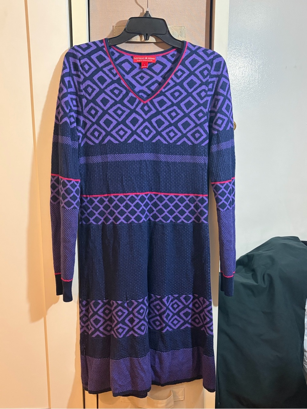 Krimson Klover wool blend Purple & Navy Geometric Knit Dress